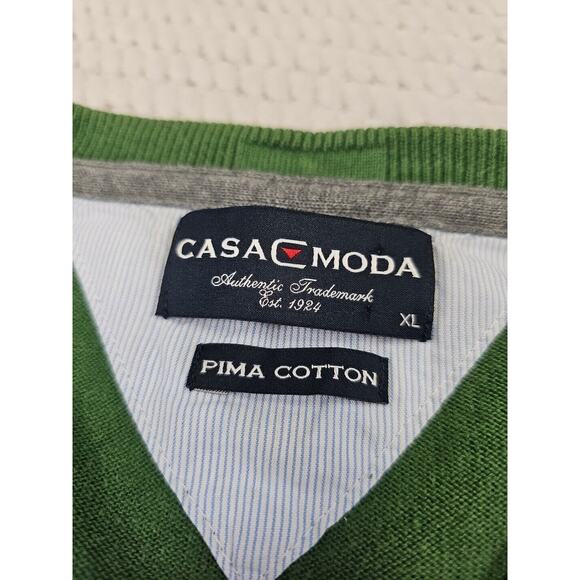 Casa Moda Sweater Mens XL Green Vneck Pima Cotton - Picture 4 of 7